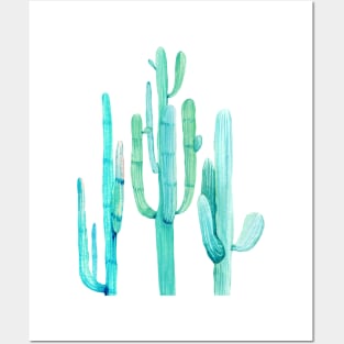 Three Pretty Watercolor Cacti Posters and Art